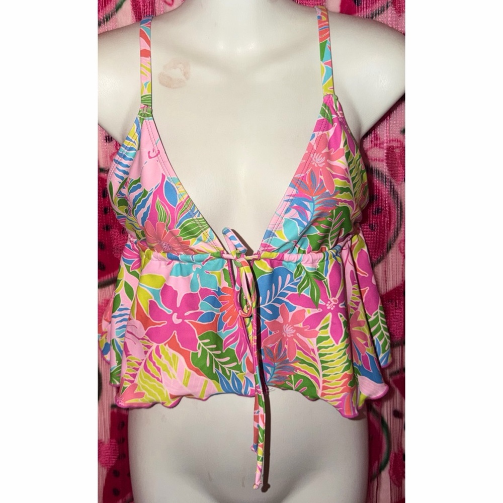 🩷 Floral Print Tie Front Tankini Top